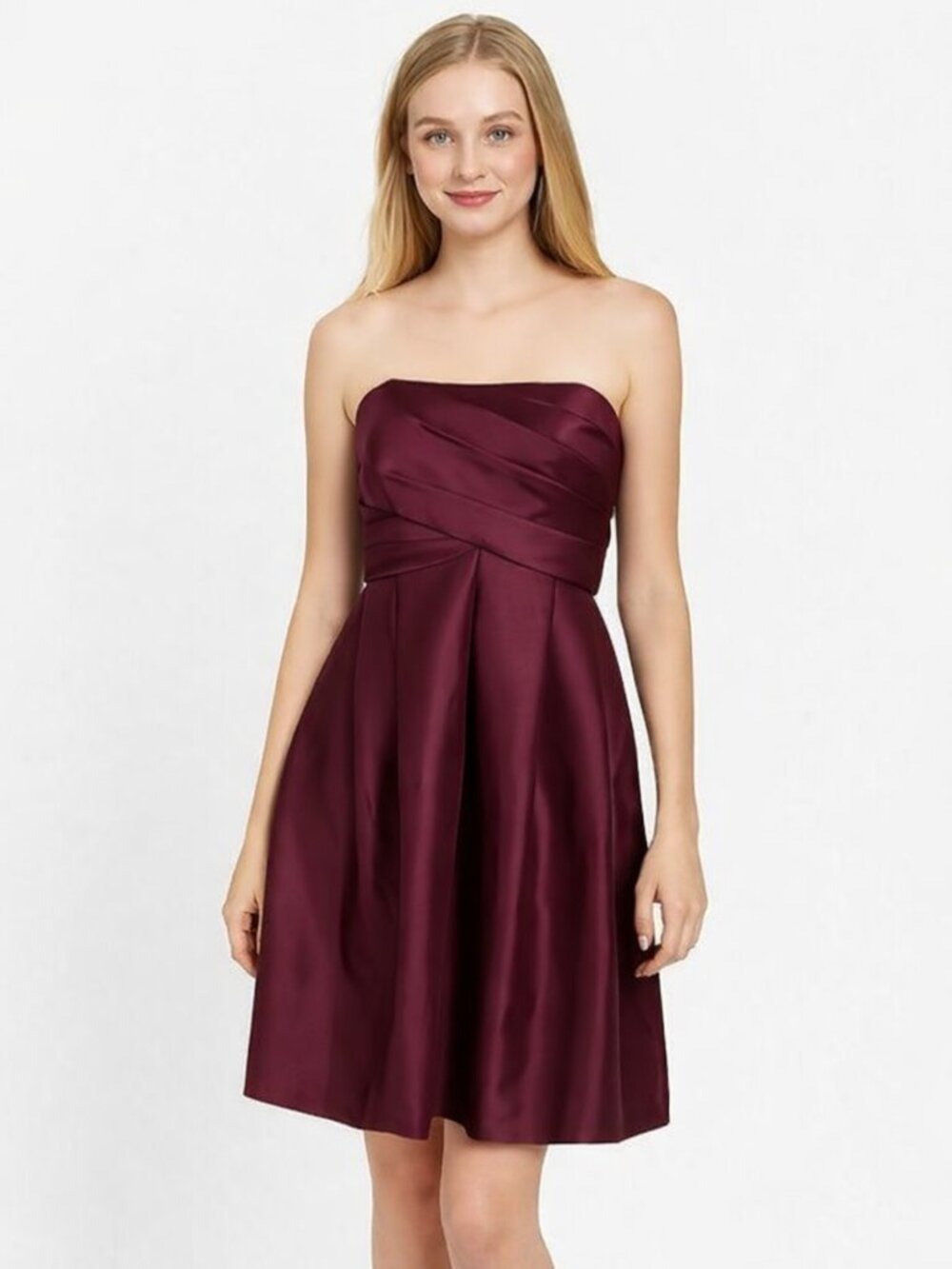 Bill Levkoff Strapless Wine Satin Cocktail Dress/Size 2/Elegant Pleated Bodice